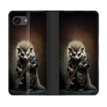 Housse Cuir Portefeuille Pour Iphone 16e Musique Rock Herisson