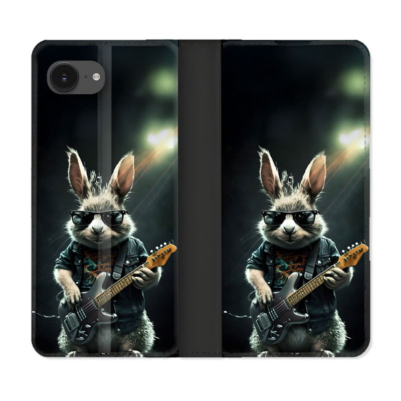 Housse Cuir Portefeuille Pour Iphone 16e Musique Rock Lapin