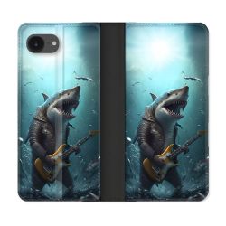 Housse Cuir Portefeuille Pour Iphone 16e Musique Rock Requin