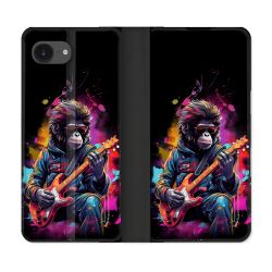Housse Cuir Portefeuille Pour Iphone 16e Musique Rock Singe