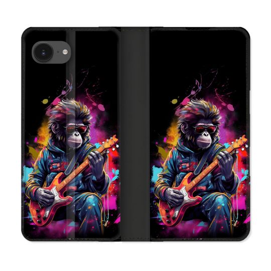 Housse Cuir Portefeuille Pour Iphone 16e Musique Rock Singe