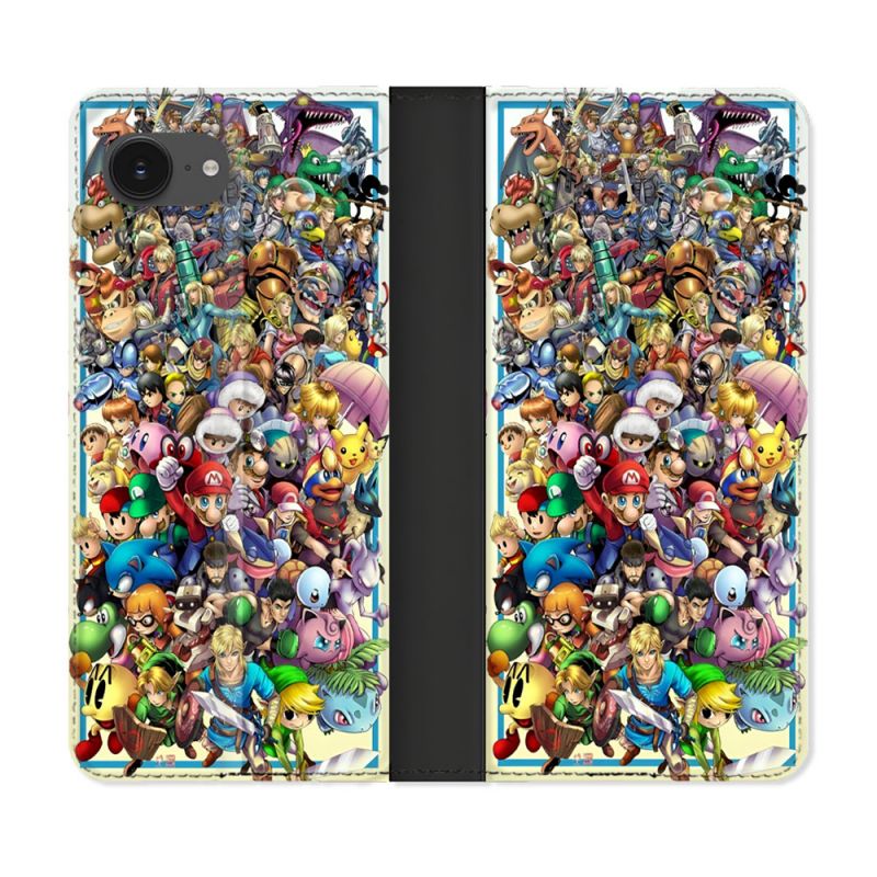 Housse Cuir Portefeuille Pour Iphone 16e Nintendo