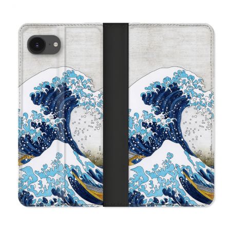 Housse Cuir Portefeuille Pour Iphone 16e Peinture La Grande Vague