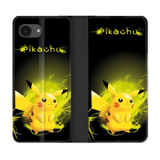 Housse Cuir Portefeuille Pour Iphone 16e Pokemon Pikachu Eclair