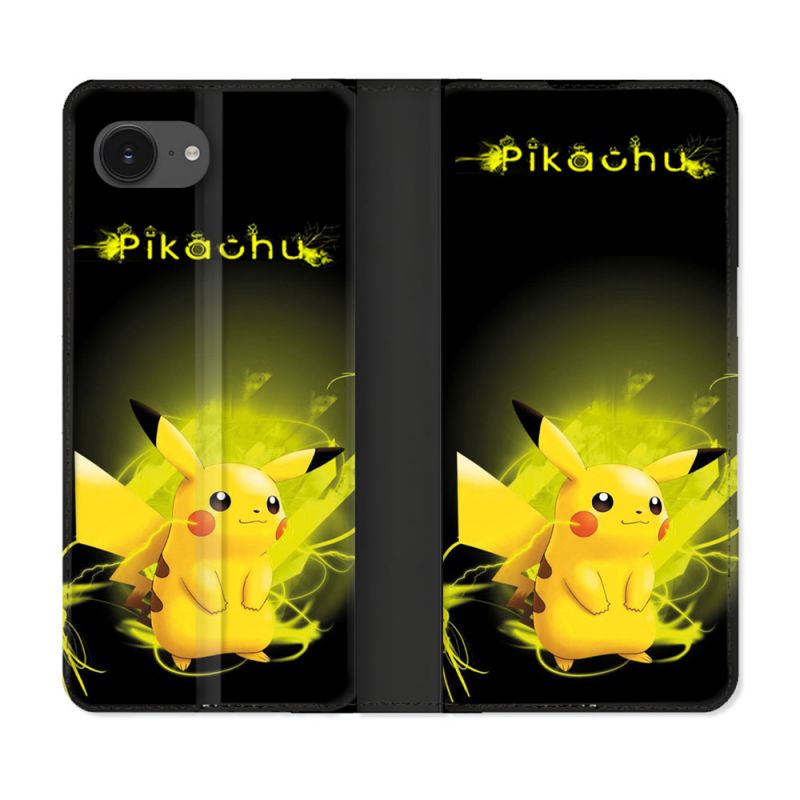 Housse Cuir Portefeuille Pour Iphone 16e Pokemon Pikachu Eclair