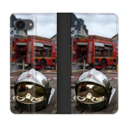 Housse Cuir Portefeuille Pour Iphone 16e Pompier Casque Camion
