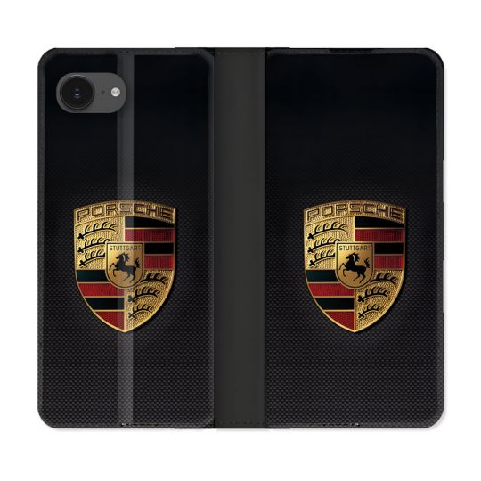 Housse Cuir Portefeuille Pour Iphone 16e Porsche Carbone