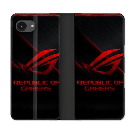 Housse Cuir Portefeuille Pour Iphone 16e ROG Rouge