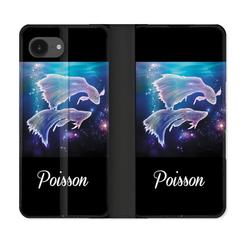 Housse Cuir Portefeuille Pour Iphone 16e Signe Zodiaque 2 Poisson