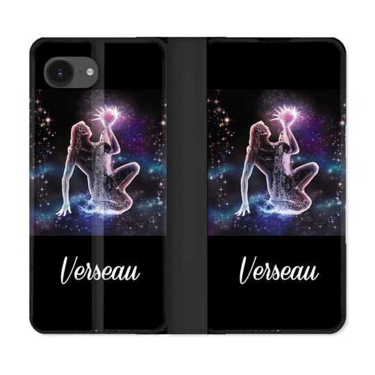 Housse Cuir Portefeuille Pour Iphone 16e Signe Zodiaque 2 Verseau
