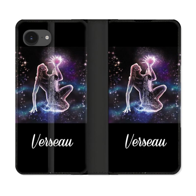 Housse Cuir Portefeuille Pour Iphone 16e Signe Zodiaque 2 Verseau