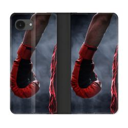 Housse Cuir Portefeuille Pour Iphone 16e Sport Boxe Gant Rouge