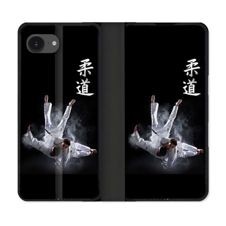 Housse Cuir Portefeuille Pour Iphone 16e Sport Judo Noir