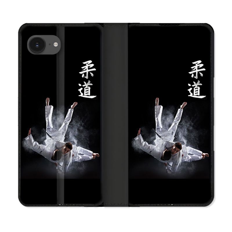 Housse Cuir Portefeuille Pour Iphone 16e Sport Judo Noir