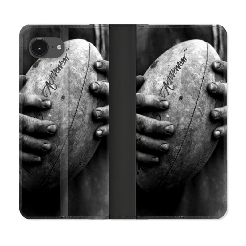 Housse Cuir Portefeuille Pour Iphone 16e Sport Rugby Ballon Vintage