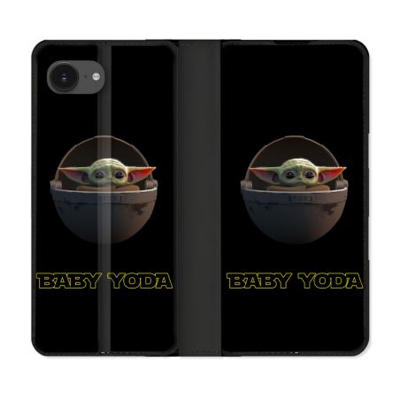 Housse Cuir Portefeuille Pour Iphone 16e Star Wars - Yoda bebe noir