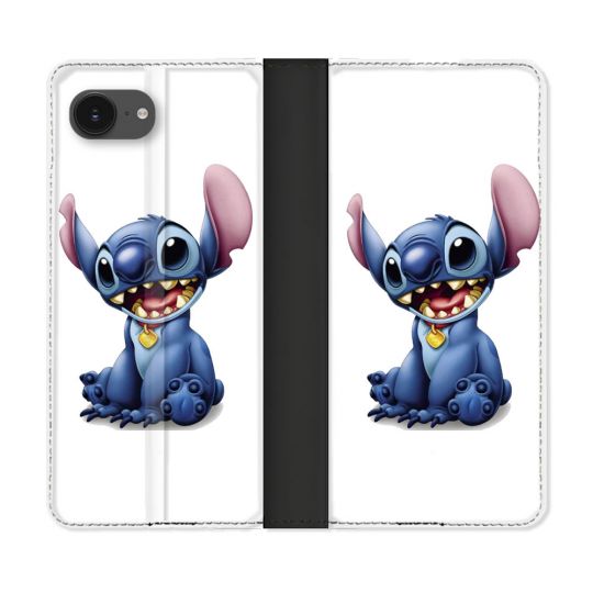 Housse Cuir Portefeuille Pour Iphone 16e Stitch Blanc