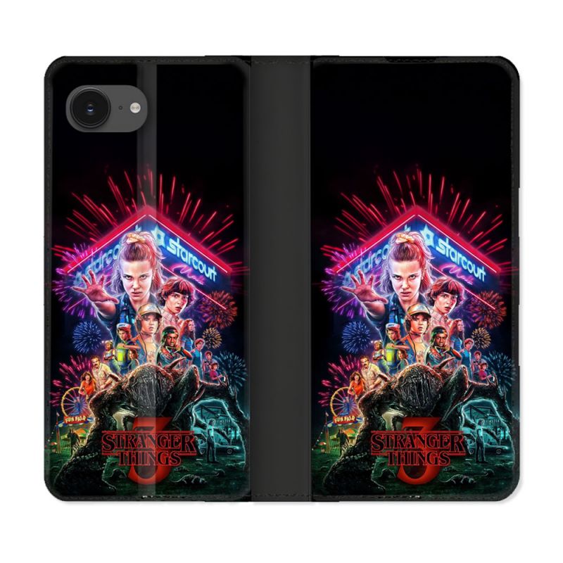Housse Cuir Portefeuille Pour Iphone 16e Stranger Things Affiche 3