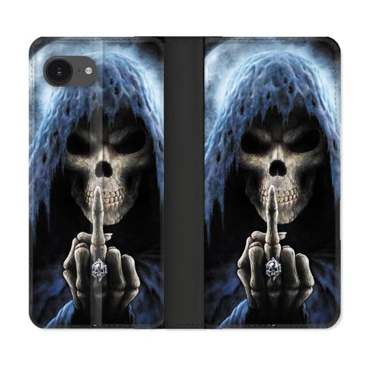 Housse Cuir Portefeuille Pour Iphone 16e Tete de Mort Doigt