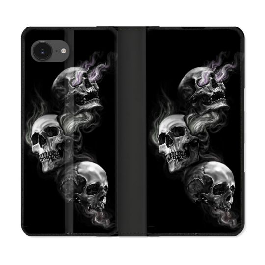 Housse Cuir Portefeuille Pour Iphone 16e Tete de Mort Triple