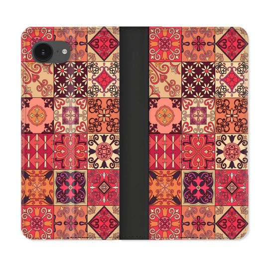 Housse Cuir Portefeuille Pour Iphone 16e Texture Carreau Ciment Rouge