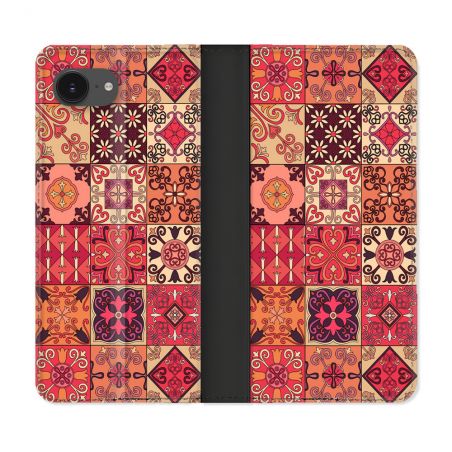 Housse Cuir Portefeuille Pour Iphone 16e Texture Carreau Ciment Rouge