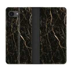 Housse Cuir Portefeuille Pour Iphone 16e Texture Marbre Noir