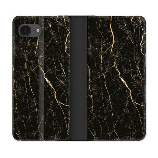 Housse Cuir Portefeuille Pour Iphone 16e Texture Marbre Noir