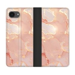 Housse Cuir Portefeuille Pour Iphone 16e Texture Marbre Rose
