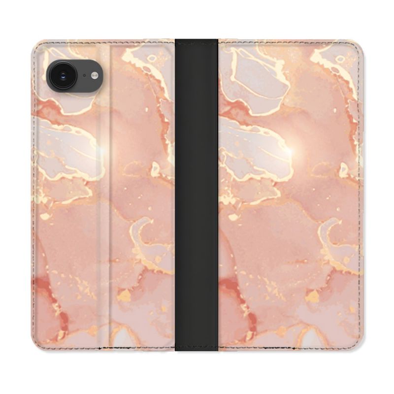 Housse Cuir Portefeuille Pour Iphone 16e Texture Marbre Rose
