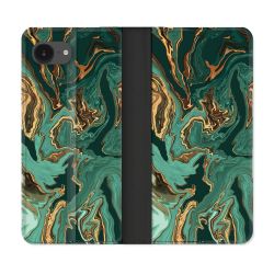 Housse Cuir Portefeuille Pour Iphone 16e Texture Marbre Vert
