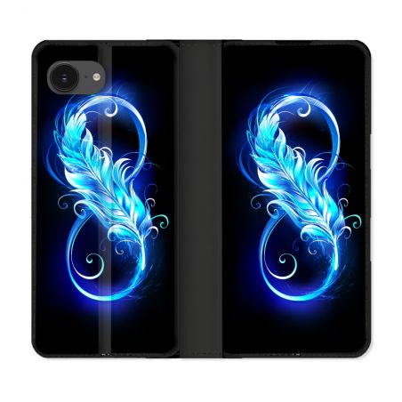 Housse Cuir Portefeuille Pour Iphone 16e Texture Plume Infini Bleu