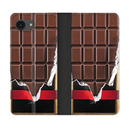 Housse Cuir Portefeuille Pour Iphone 16e Texture Trompe Oeil Chocolat