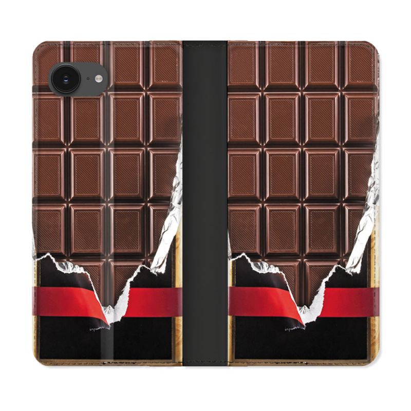 Housse Cuir Portefeuille Pour Iphone 16e Texture Trompe Oeil Chocolat