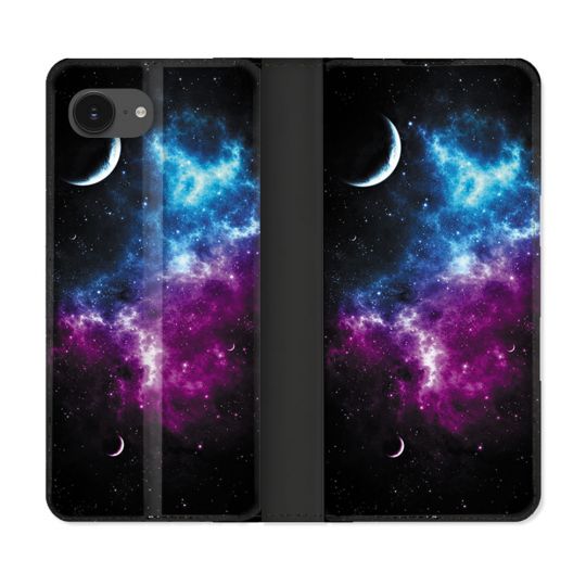 Housse Cuir Portefeuille Pour Iphone 16e Univers Bleu Violet