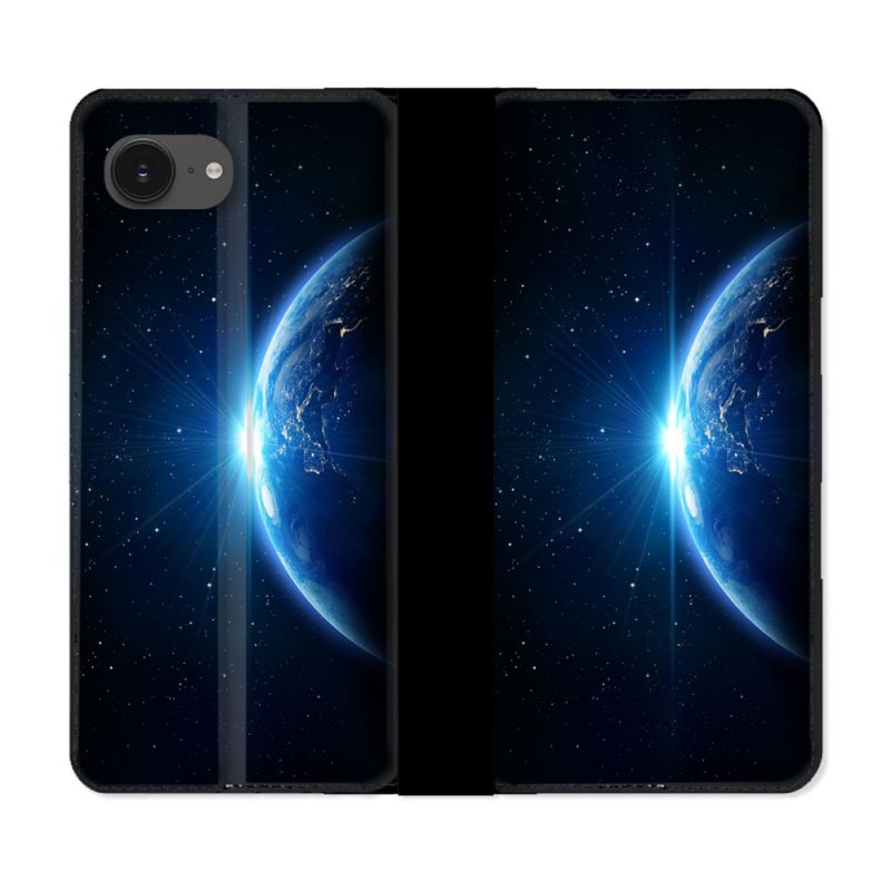 Housse Cuir Portefeuille Pour Iphone 16e Univers Planete Terre