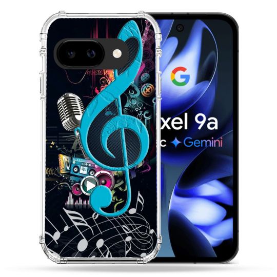 Coque Renforcée Pour Google Pixel 9A Musique Cle Sol Bleu