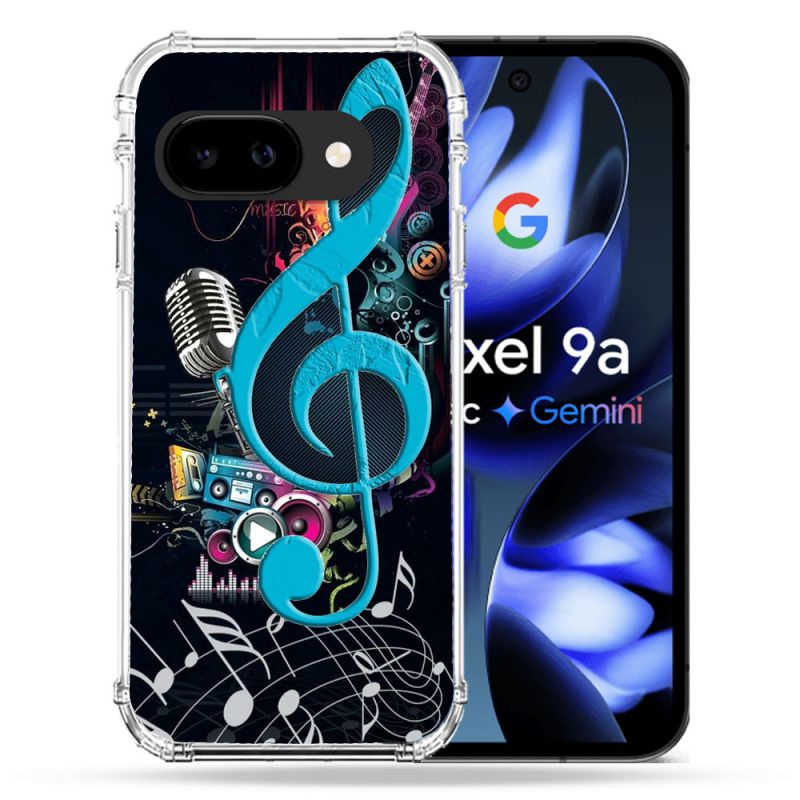 Coque Renforcée Pour Google Pixel 9A Musique Cle Sol Bleu