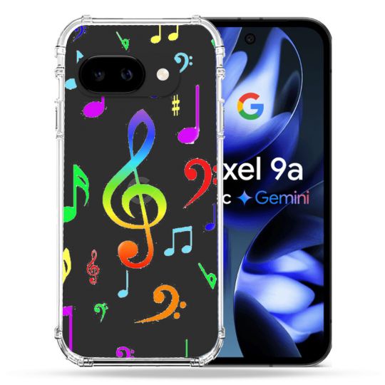 Coque Renforcée Transparente Pour Google Pixel 9A Note Musique Colore