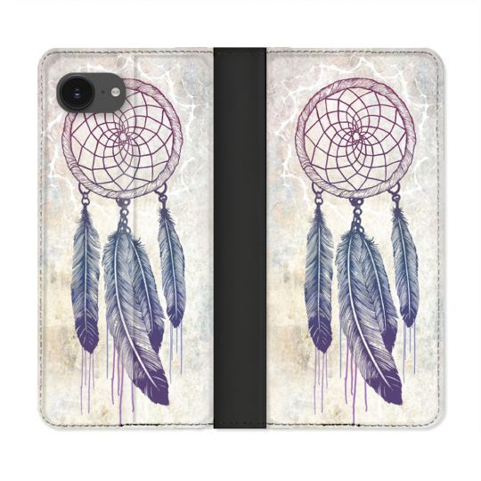 Housse Cuir Portefeuille Pour Iphone 16e Zen Attrape Reve Blanc