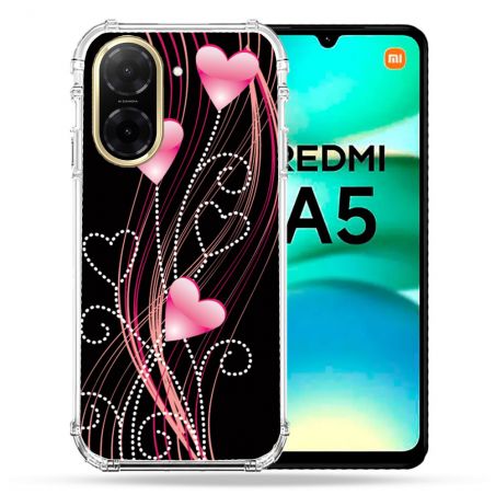 Coque Renforcée Pour Xiaomi Redmi A5 Amour Coeur Rose Montant sur Noir