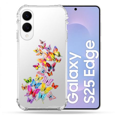Coque Renforcée Transparente Pour Samsung Galaxy S25 EDGE Papillon Multicolore