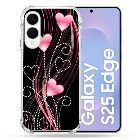 Coque Renforcée Pour Samsung Galaxy S25 EDGE Amour Coeur Rose Montant sur Noir