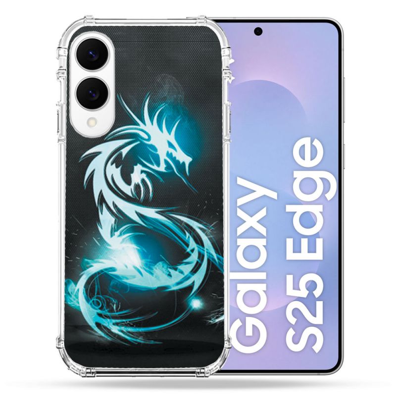 Coque Renforcée Pour Samsung Galaxy S25 EDGE Fantastique Dragon Bleu