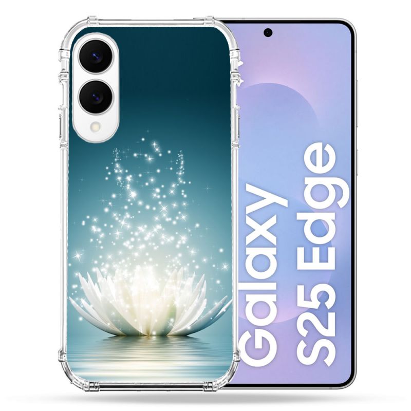 Coque Renforcée Pour Samsung Galaxy S25 EDGE Fleur Lotus Blanc