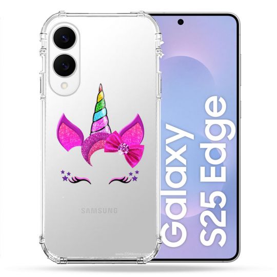 Coque Renforcée Transparente Pour Samsung Galaxy S25 EDGE Licorne Paillette
