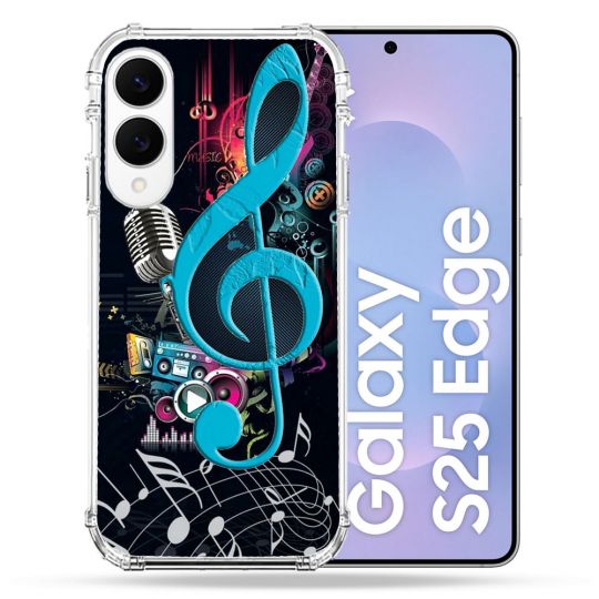 Coque Renforcée Pour Samsung Galaxy S25 EDGE Musique Cle Sol Bleu