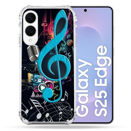 Coque Renforcée Pour Samsung Galaxy S25 EDGE Musique Cle Sol Bleu