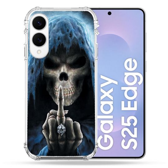 Coque Renforcée Pour Samsung Galaxy S25 EDGE Tete de Mort Doigt