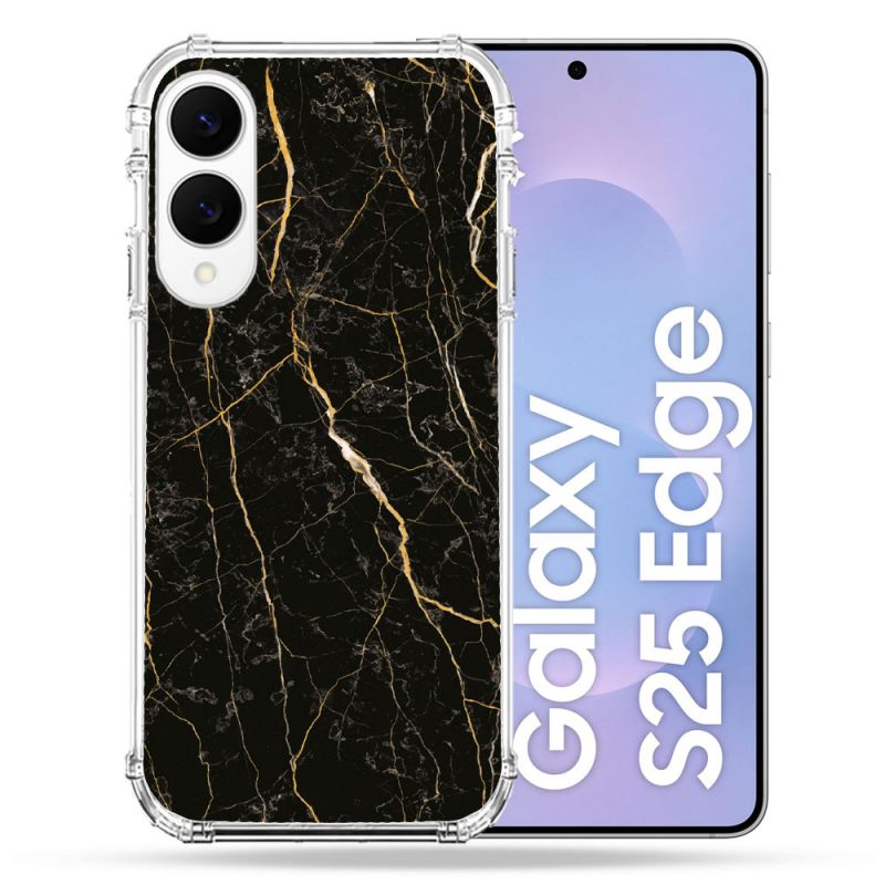Coque Renforcée Pour Samsung Galaxy S25 EDGE Texture Marbre Noir